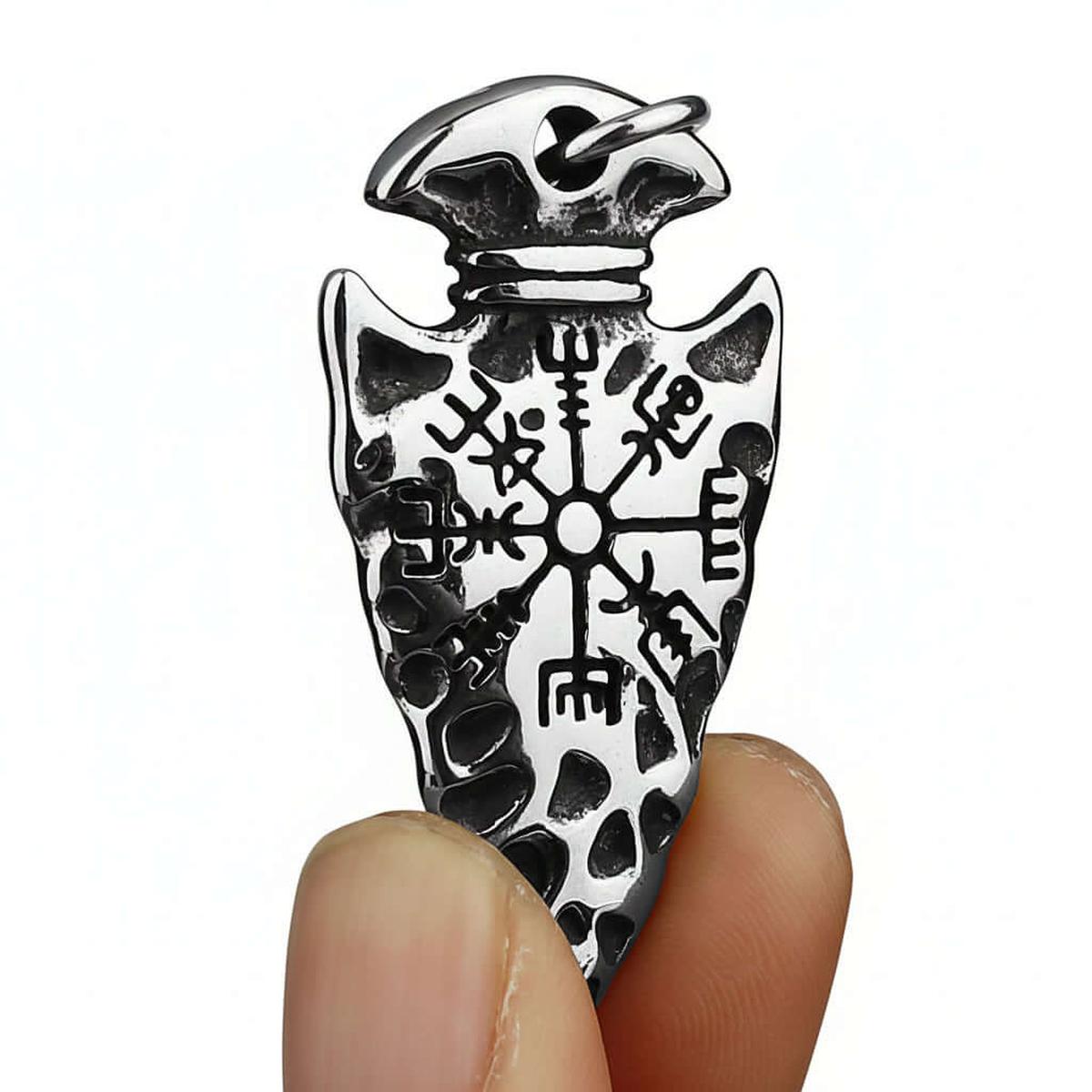 Handcrafted Stainless Steel Nordic Spear Head Pendant With Helm Of Terror