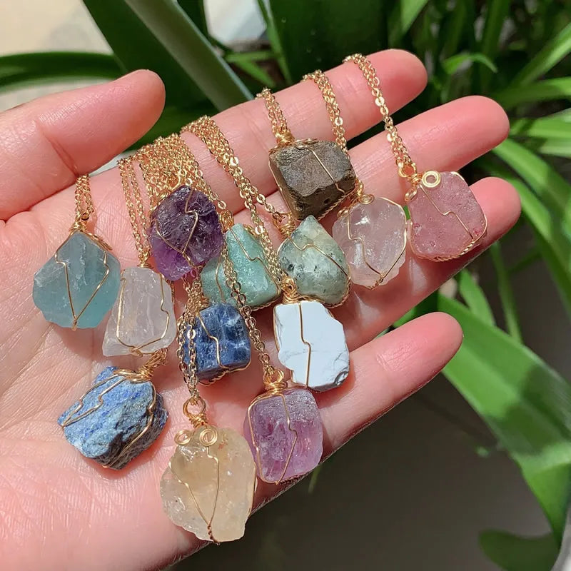 Raw Crystal Wire Wrap Gold Necklaces | necklace | Wiccan Center