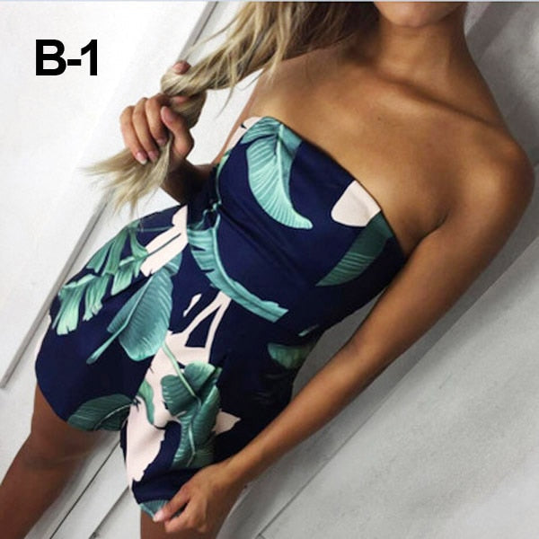Floral Print Ruffles Strapless Rompers Summer Pleated Chest Wrapped Playsuits Womens Jumpsuit | Jumpsuit | Wiccan Center