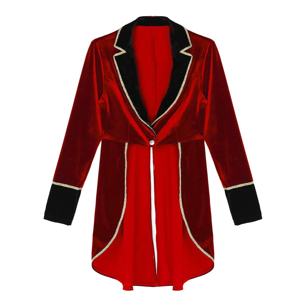 Velvet Circus Ringmaster Gold-Trimmed Swallow-Tail Blazer Coat | Jackets | Wiccan Center