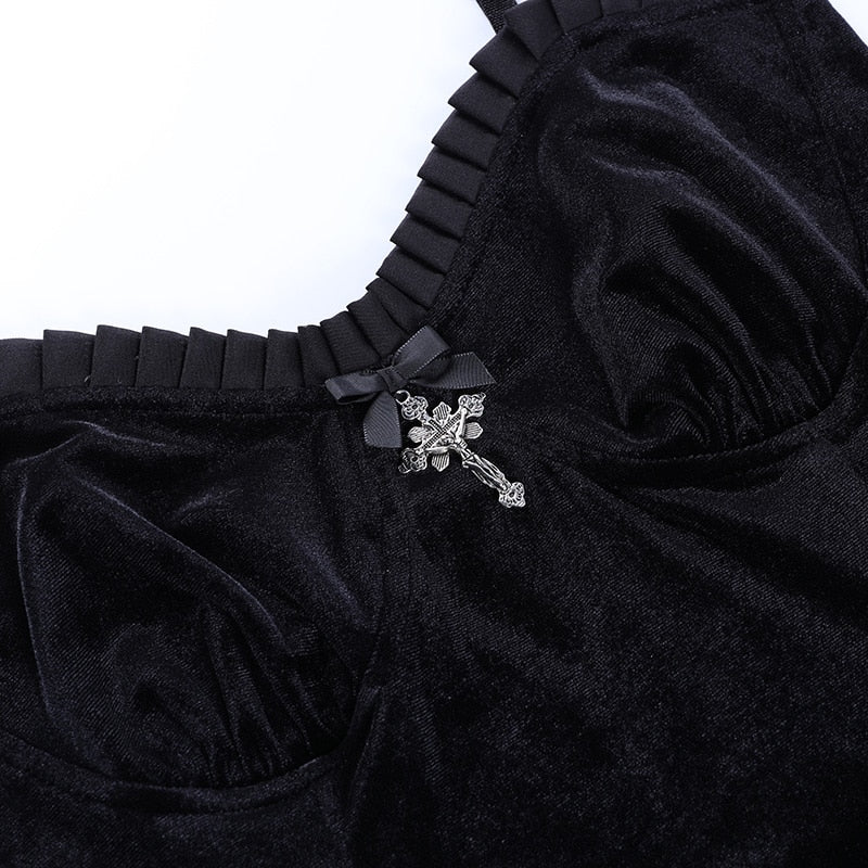 Goth Cross Sexy Purple Dress Vintage Velvet A Line Lolita Dress Aesthetic Gothic | Dresses | Wiccan Center