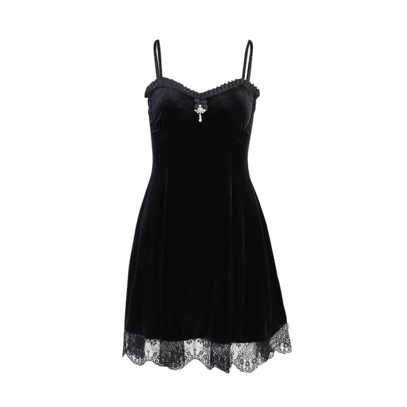 Goth Cross Sexy Purple Dress Vintage Velvet A Line Lolita Dress Aesthetic Gothic | Dresses | Wiccan Center
