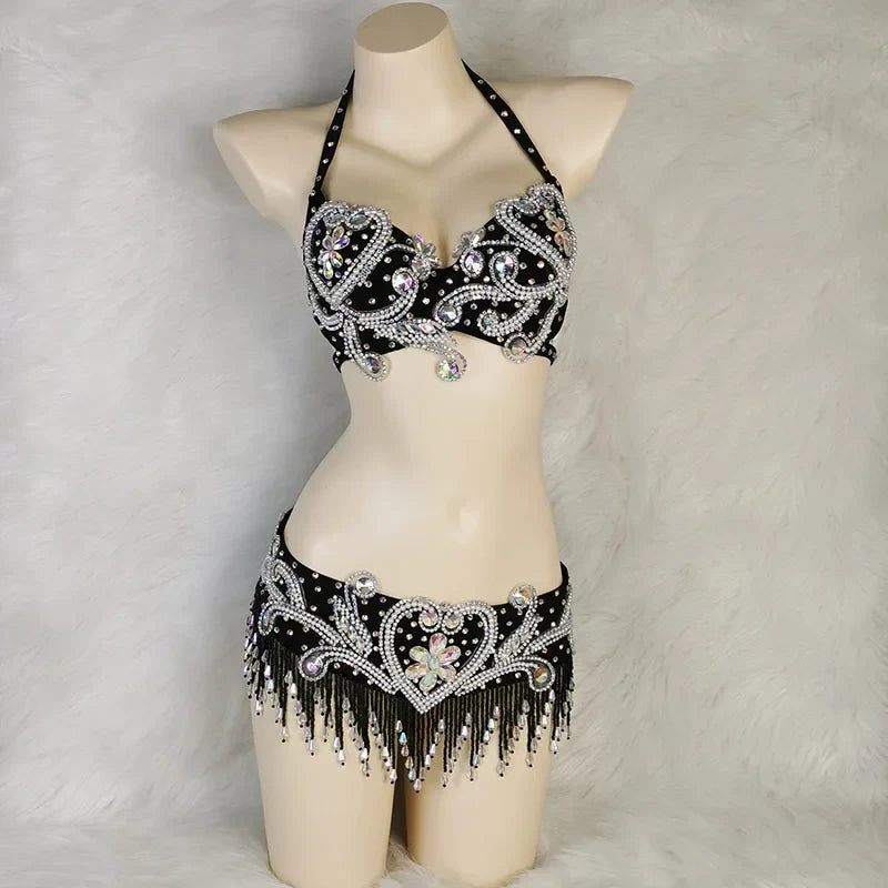 The Stardust Oasis Sirena – Deluxe Crystal & Beaded Belly Dance Bra & Belt 2-Piece Costume Set