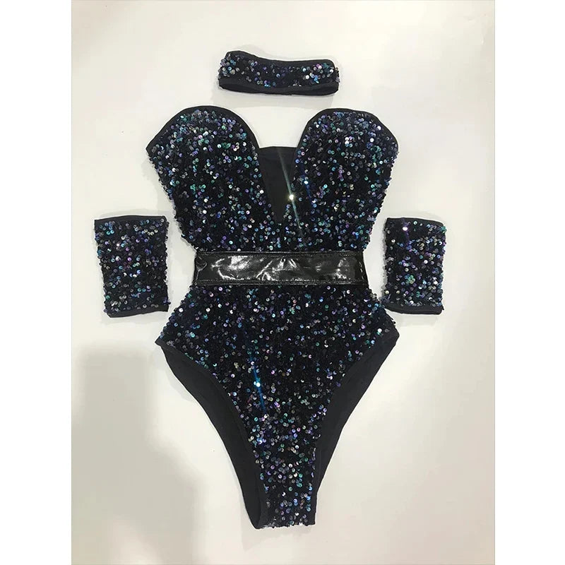 The Stardust Prism Sequin Bodysuit – Colorful High-Cut Rave & Gogo Dancewear | Costume Sets | Wiccan Center