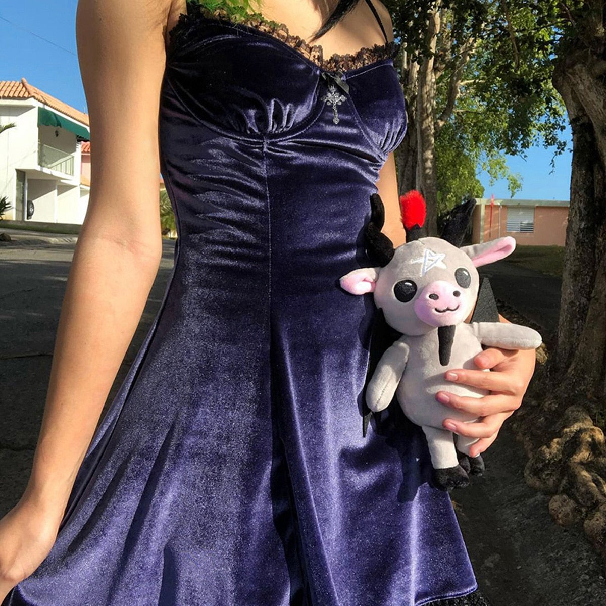 Goth Cross Sexy Purple Dress Vintage Velvet A Line Lolita Dress Aesthetic Gothic | Dresses | Wiccan Center