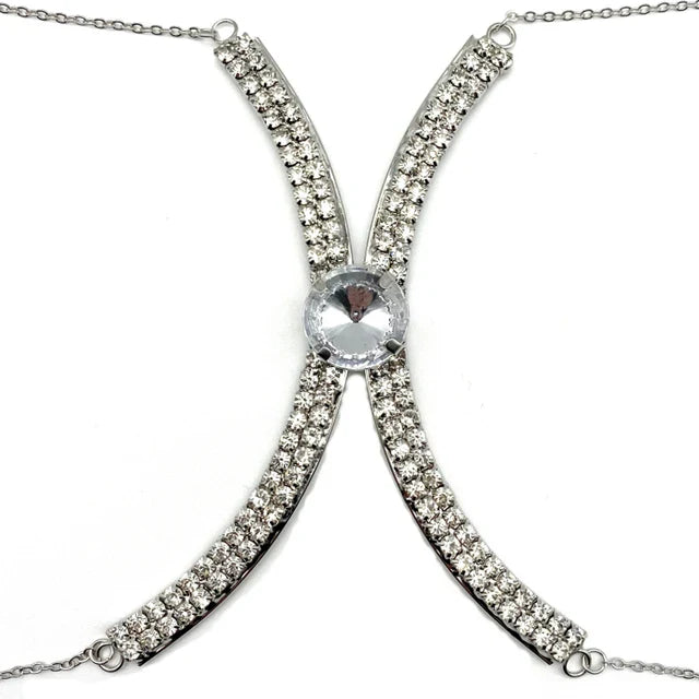 Luxury Rhinestone U-Shape Chest Chain – Shimmering Water Drop Pendant Bikini Bra Body Adornment for Festivals & Beachwear | Body Chains | Wiccan Center