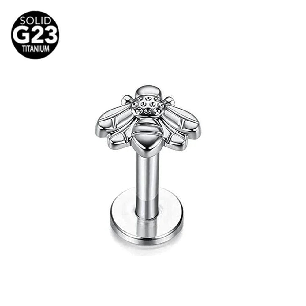 G23 Titanium Snake Bee Feather Labret Piercing 16G Internal Thread Earring Stud Cartilage Helix Body Jewelry | | Wiccan Center