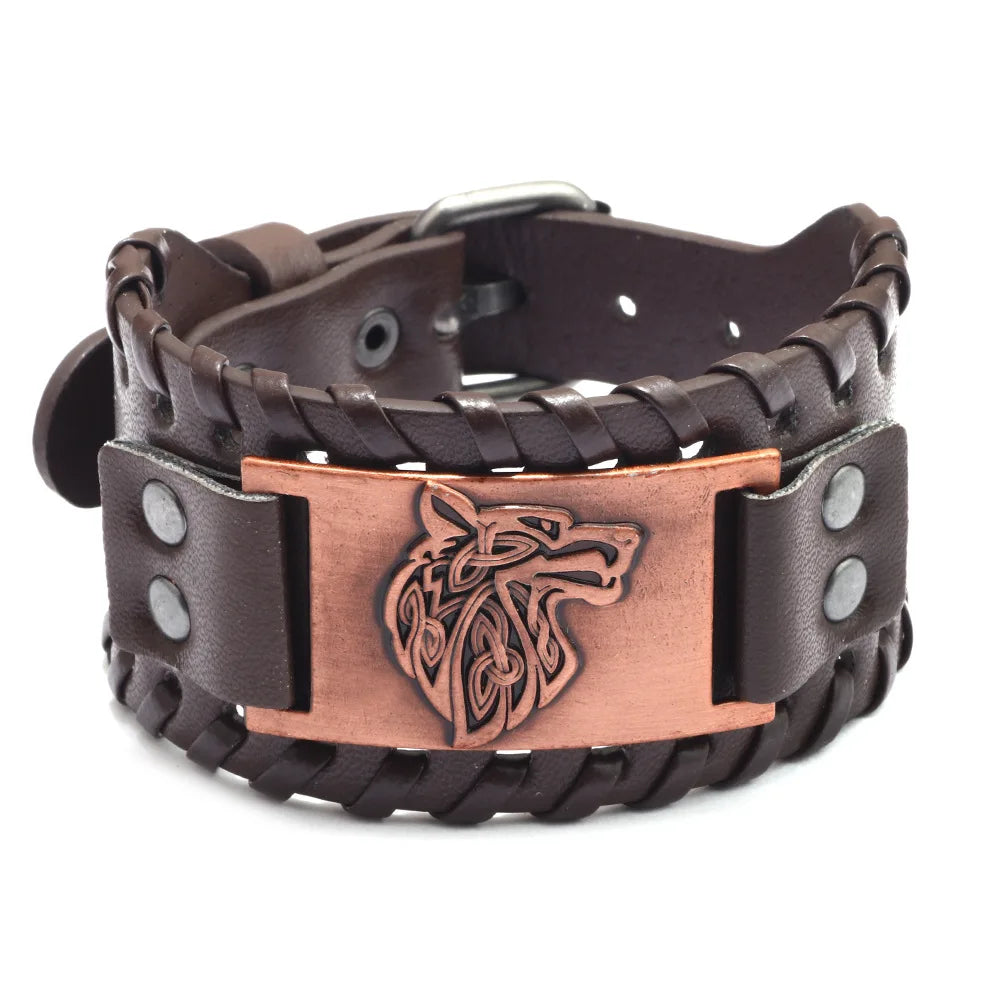 Totem Design Wide Leather Pirate Compass Bracelet Men's Bracelet Celtic Viking Jewelry Compass Bracelet Accessories Party Gifts