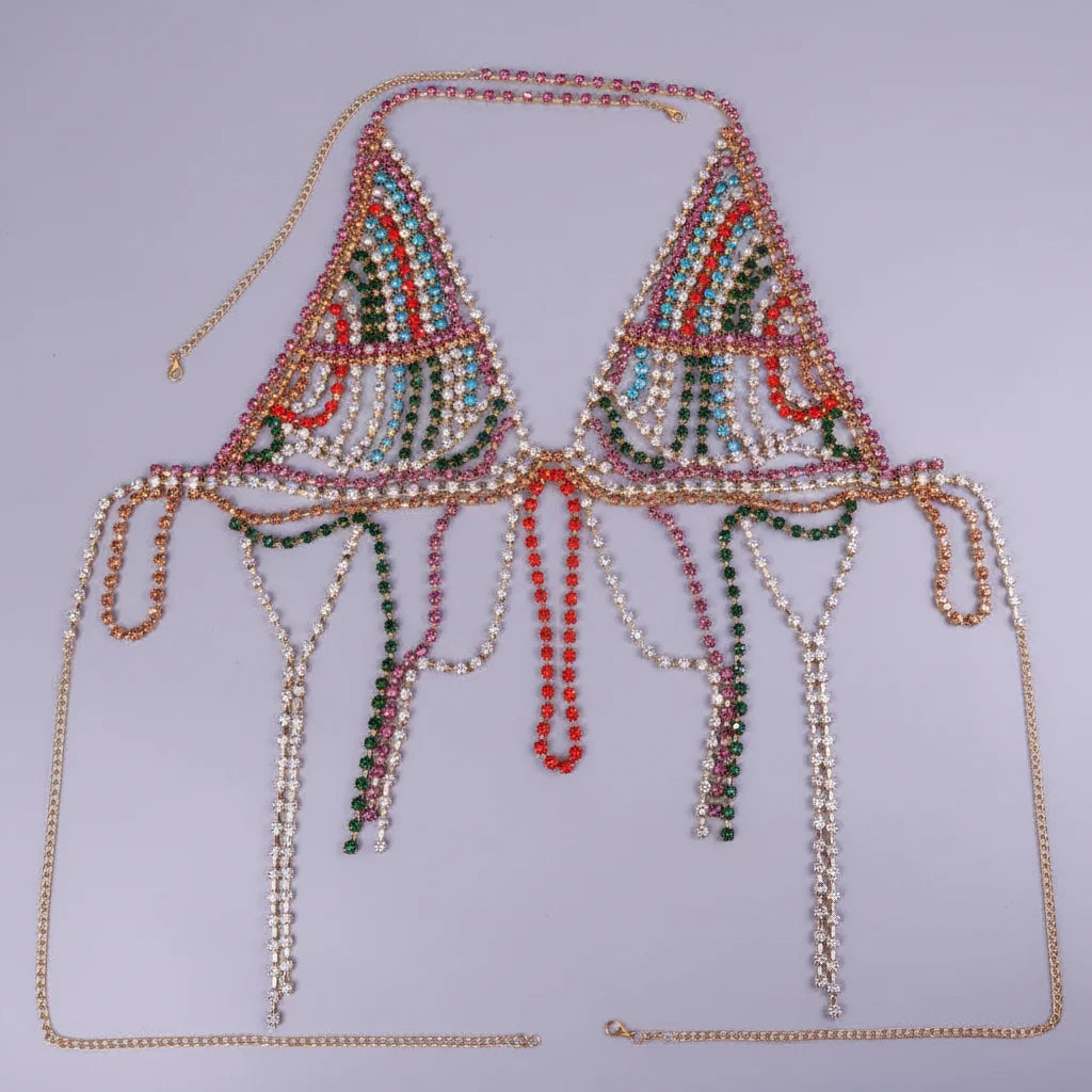 Luxury Crystal Tassel Chest & Waist Chain Bikini Jewelry Set