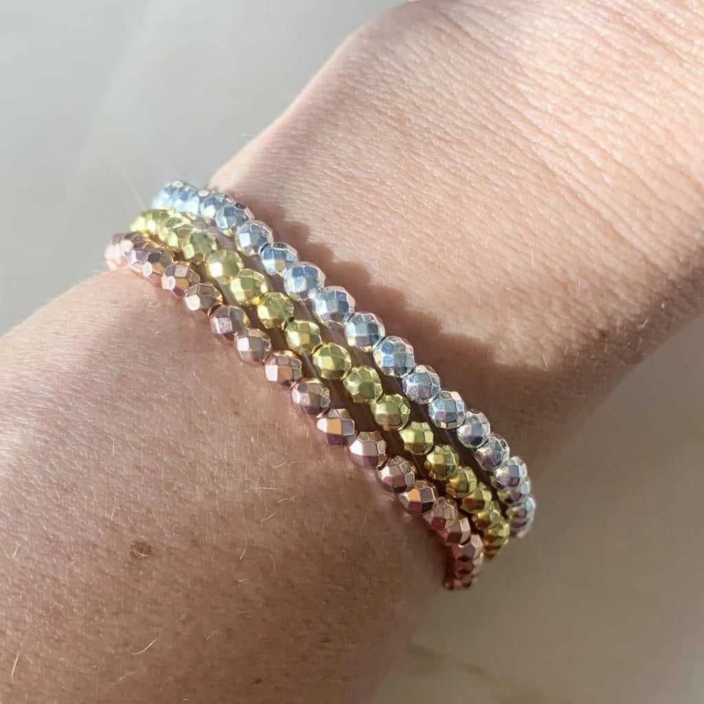 Hematite Bracelet 4 mm Faceted Round Beads - Sparkling Grounding Energy with Elegant Design | Bracelets | Wiccan Center