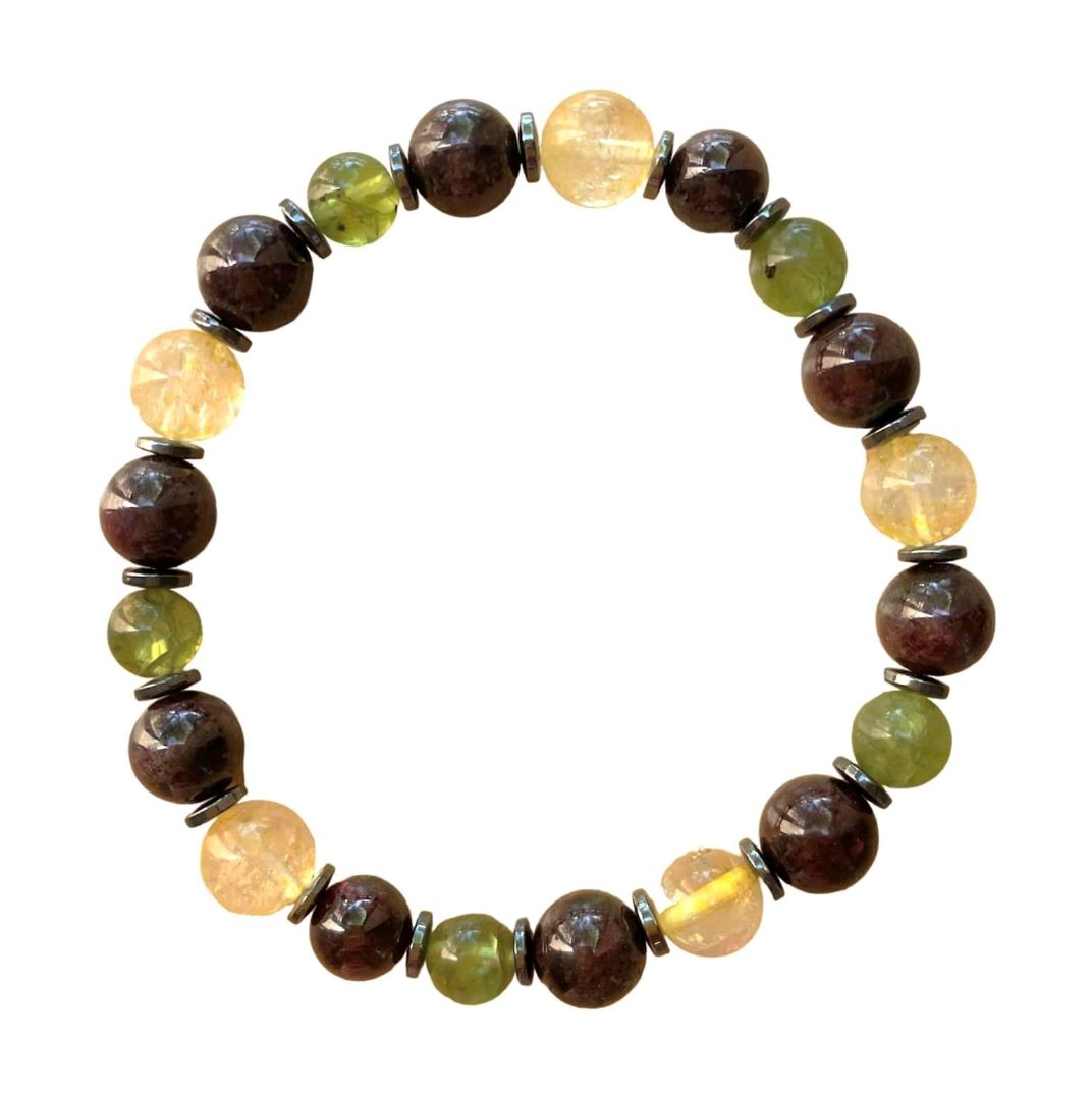 Success Manifestation Bracelet 8 mm Round Garnet and Citrine, 7 mm Peridot Beads | | Wiccan Center