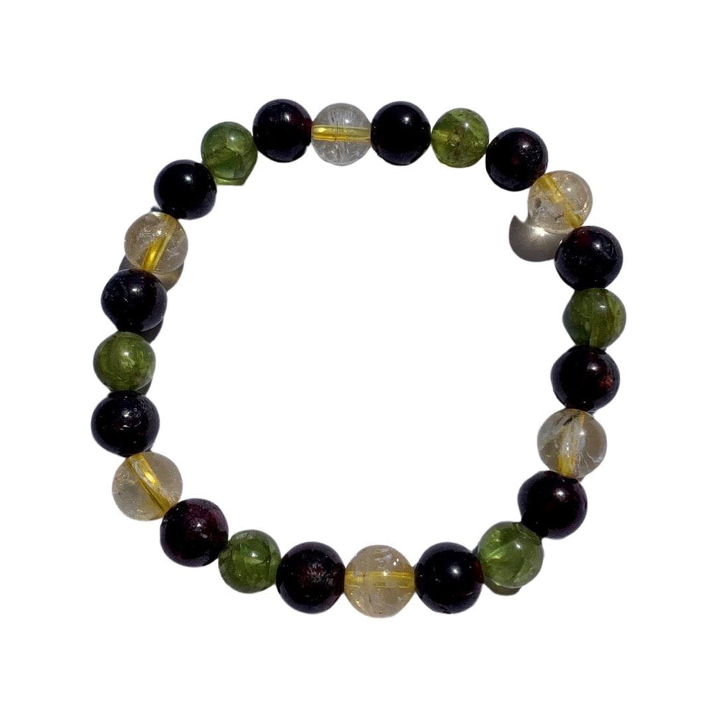 Success Manifestation Bracelet 8 mm Round Garnet and Citrine, 7 mm Peridot Beads | | Wiccan Center