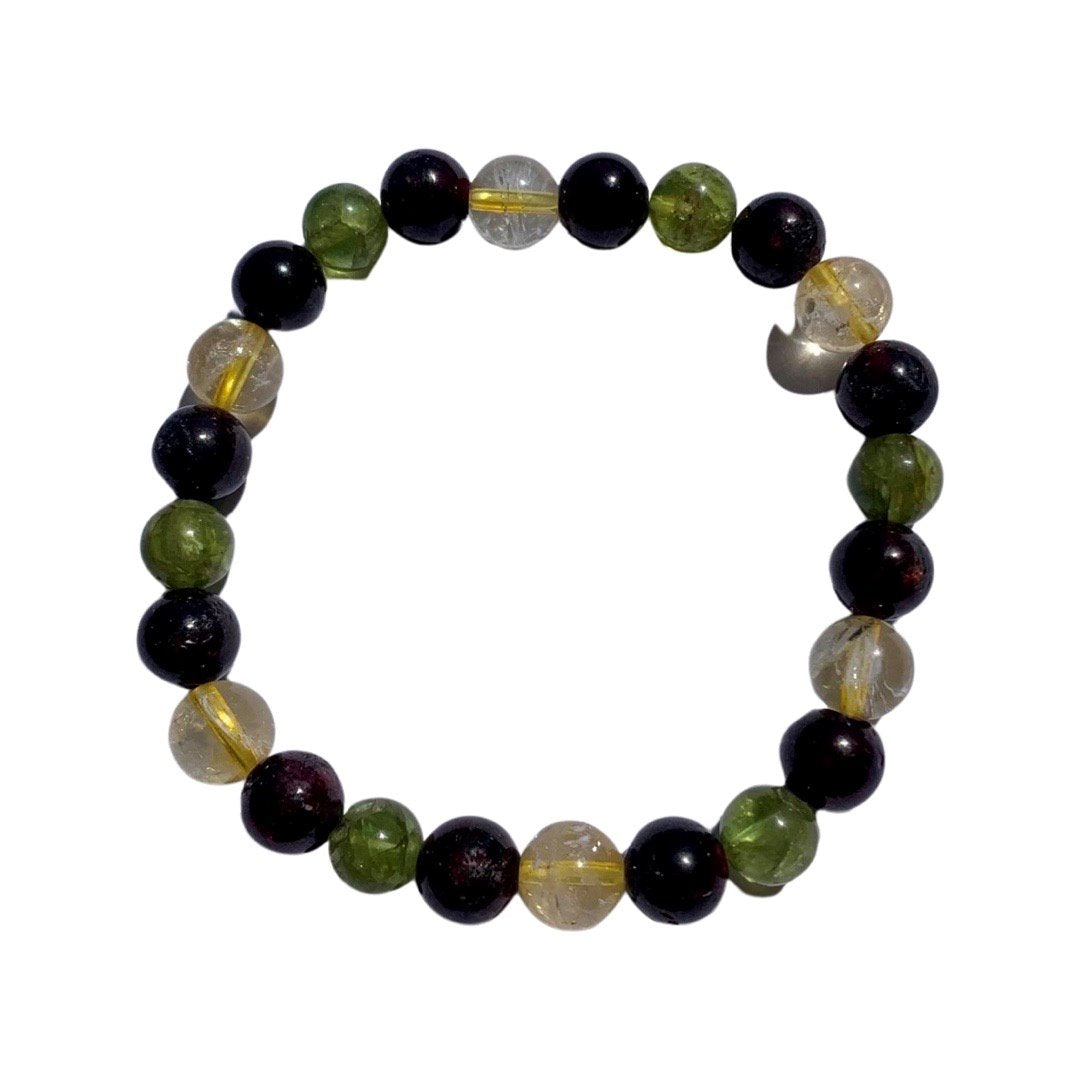 Success Manifestation Bracelet 8 mm Round Garnet and Citrine, 7 mm Peridot Beads | | Wiccan Center