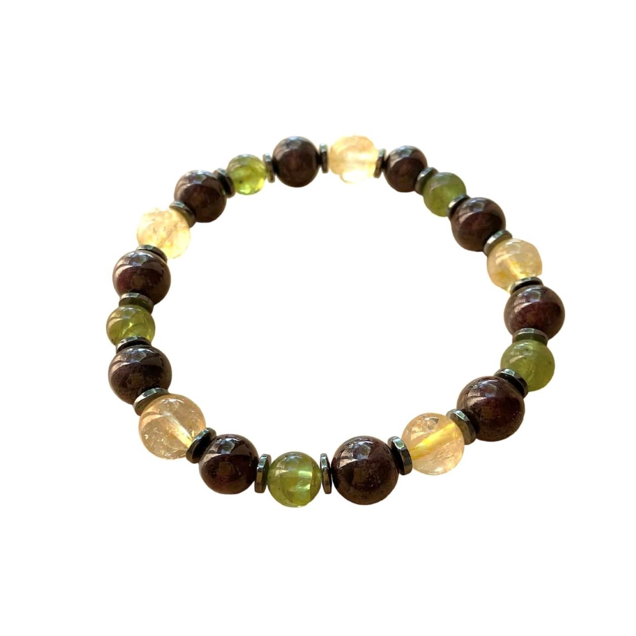 Success Manifestation Bracelet 8 mm Round Garnet and Citrine, 7 mm Peridot Beads | | Wiccan Center