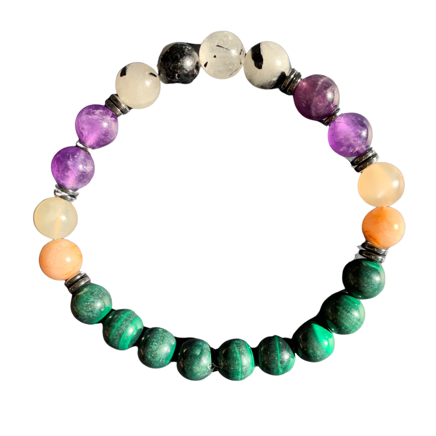 Travel Protection Bracelet 8 mm Malachite, Moonstone, Amethyst, Tourmalated Quartz Round Beads | | Wiccan Center