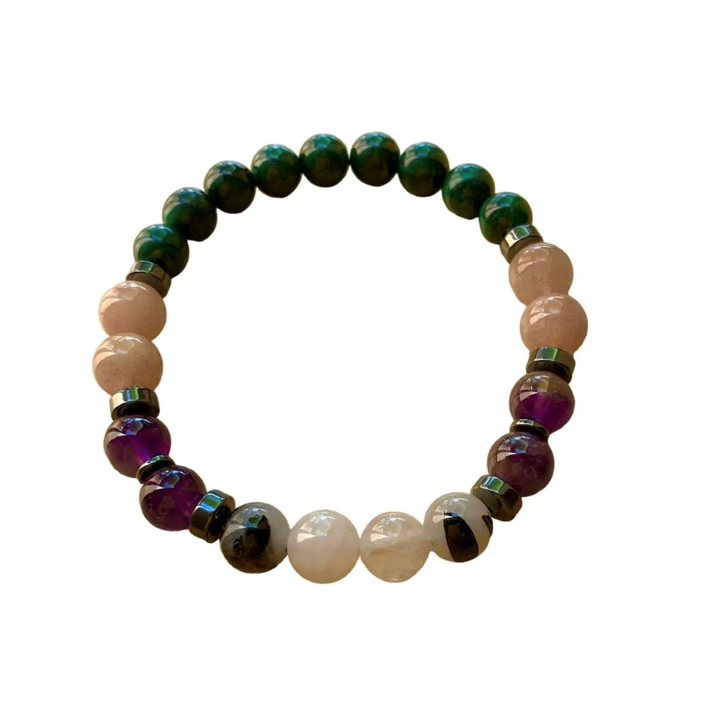 Travel Protection Bracelet 8 mm Malachite, Moonstone, Amethyst, Tourmalated Quartz Round Beads | | Wiccan Center