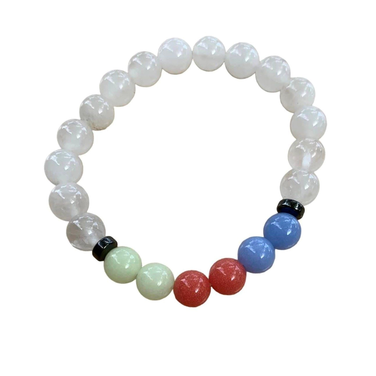 Aragonite Multi with Clear Quartz Bracelet 8 mm Round Beads - Naturally Glows in the Dark | Bracelets | Wiccan Center