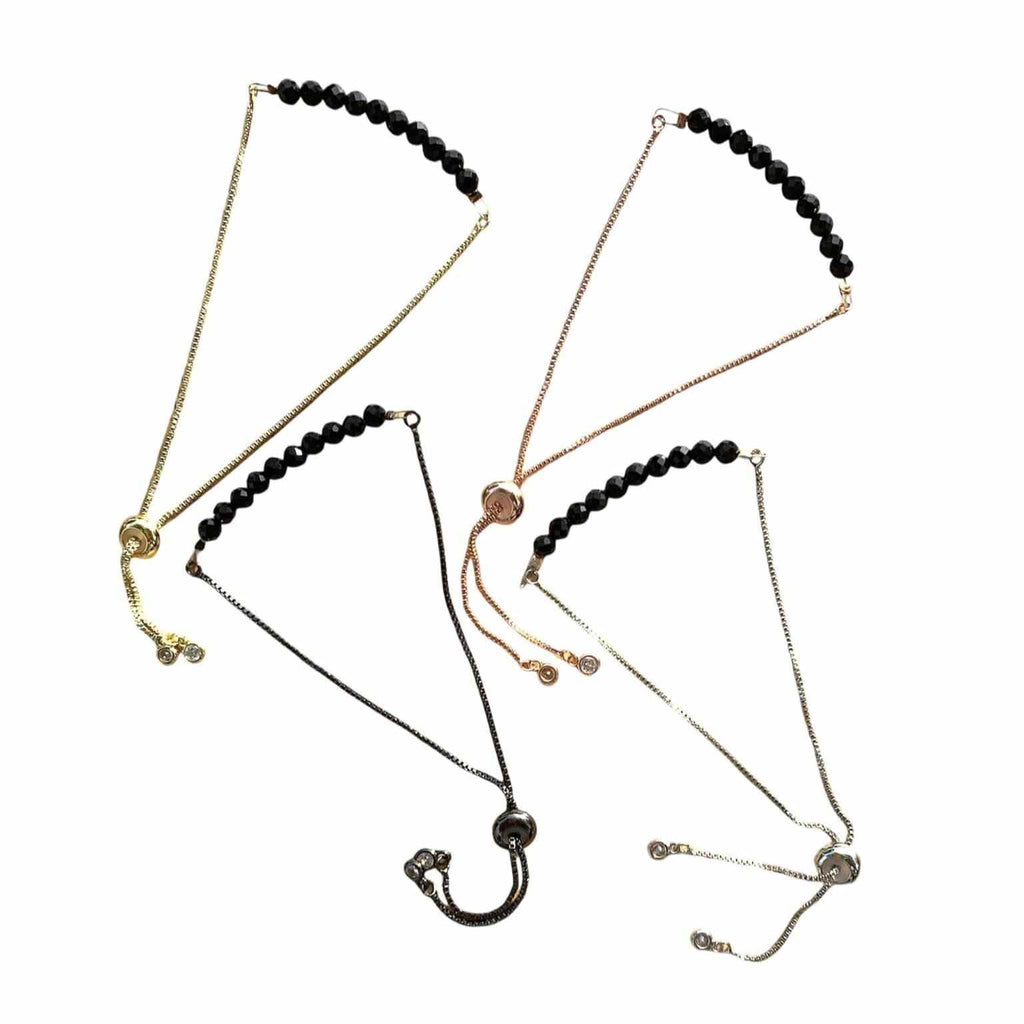 Black Onyx Bracelet Faceted Round Beads with Adjustable Chain | Bracelets | Wiccan Center