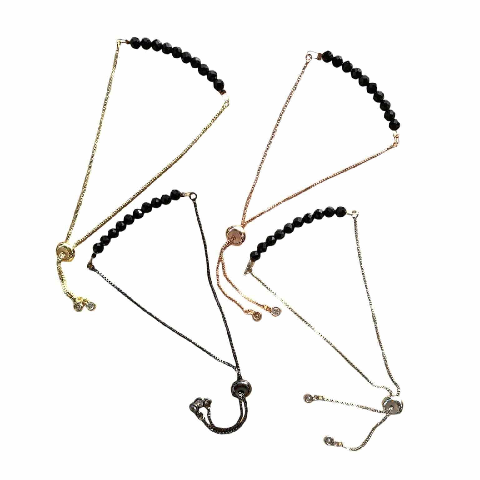 Black Onyx Bracelet Faceted Round Beads with Adjustable Chain | Bracelets | Wiccan Center