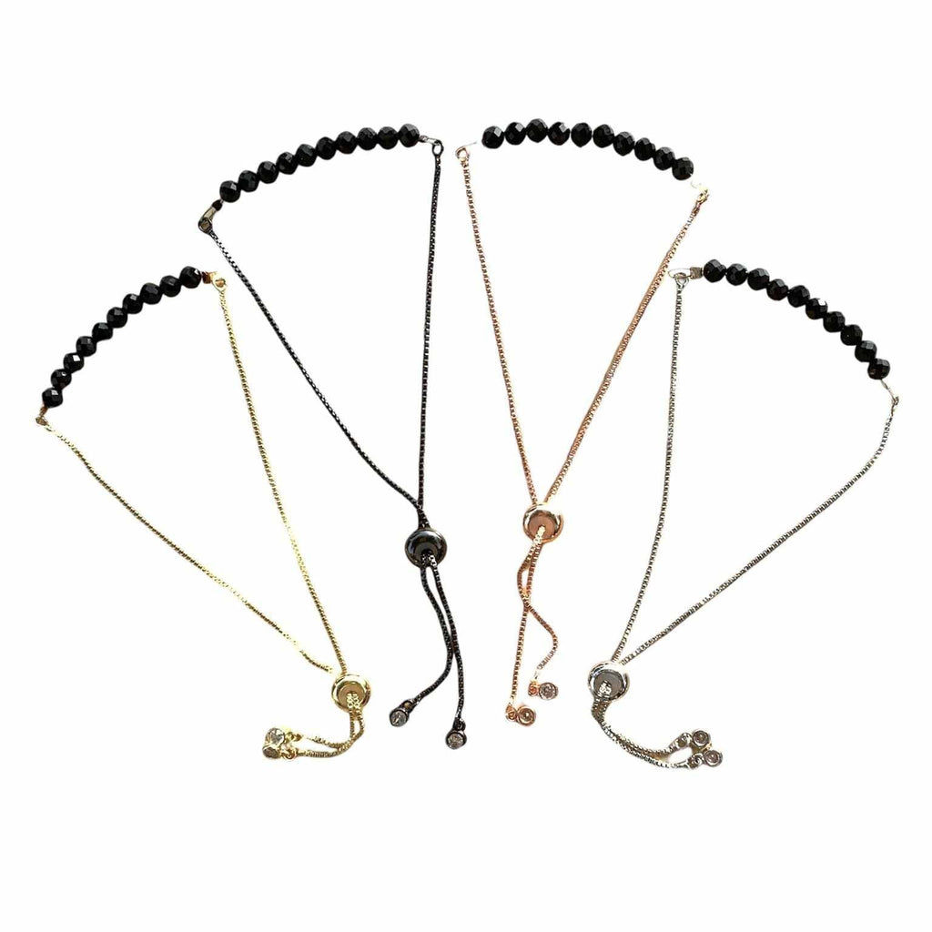 Black Onyx Bracelet Faceted Round Beads with Adjustable Chain | Bracelets | Wiccan Center