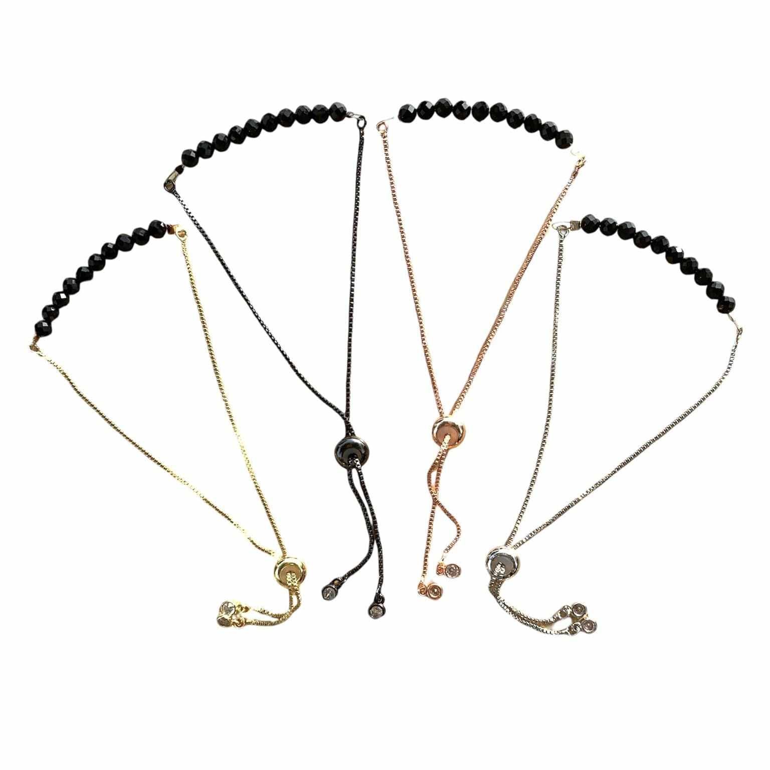 Black Onyx Bracelet Faceted Round Beads with Adjustable Chain | Bracelets | Wiccan Center
