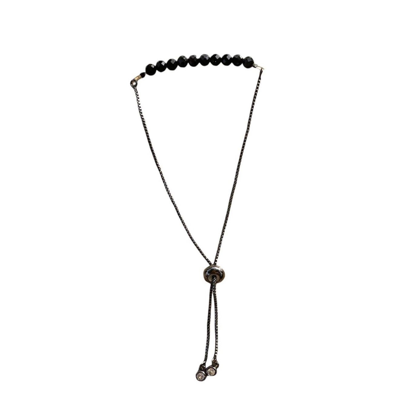 Black Onyx Bracelet Faceted Round Beads with Adjustable Chain | Bracelets | Wiccan Center