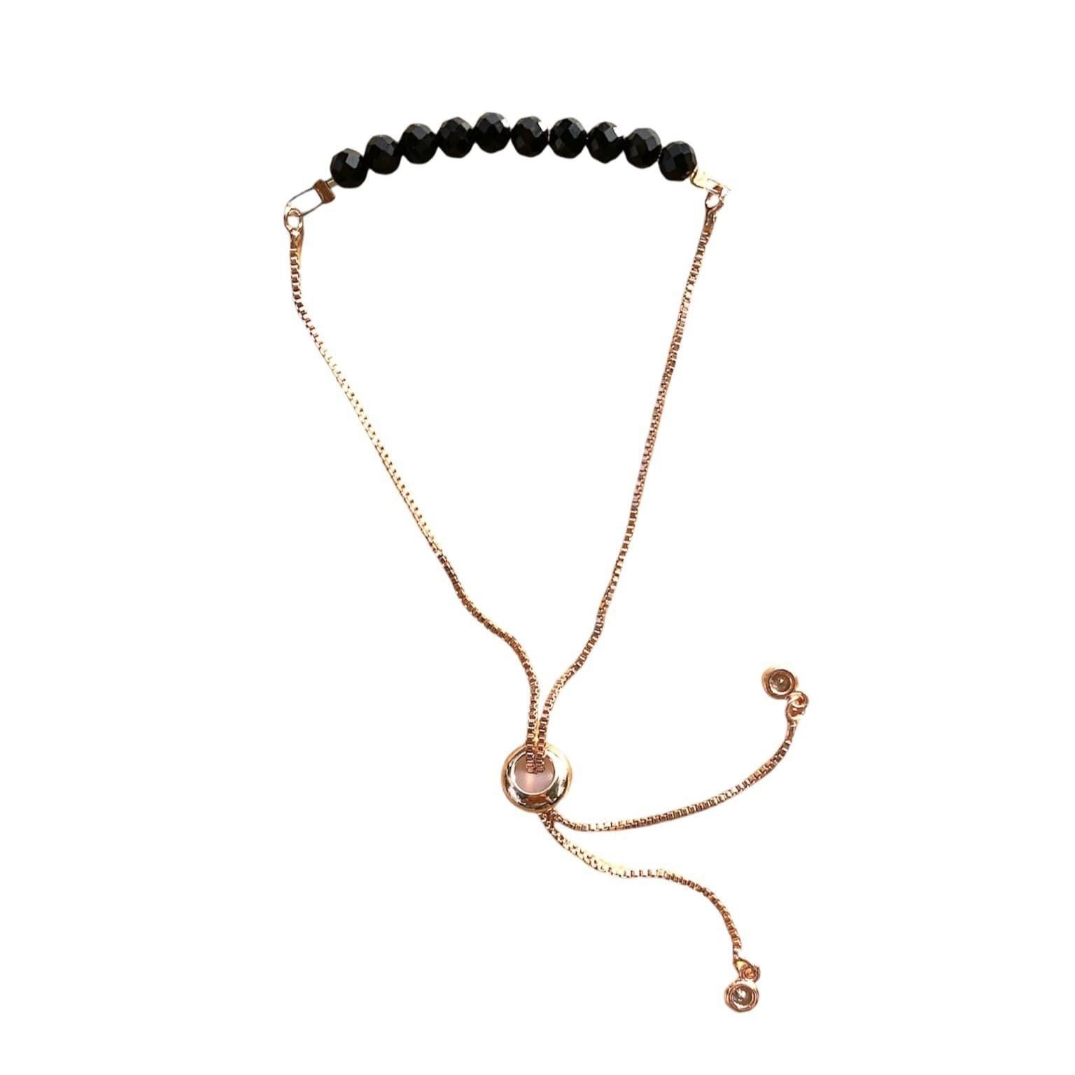 Black Onyx Bracelet Faceted Round Beads with Adjustable Chain | Bracelets | Wiccan Center