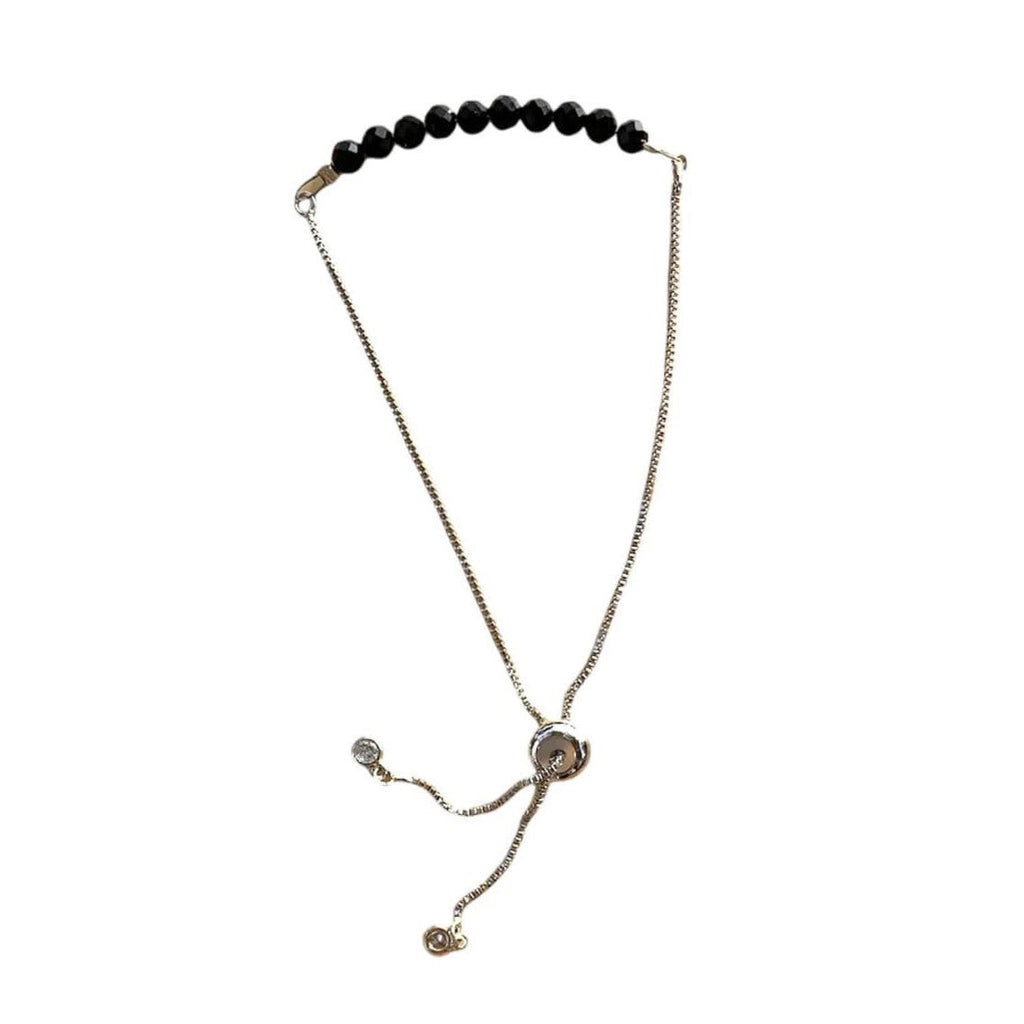 Black Onyx Bracelet Faceted Round Beads with Adjustable Chain | Bracelets | Wiccan Center