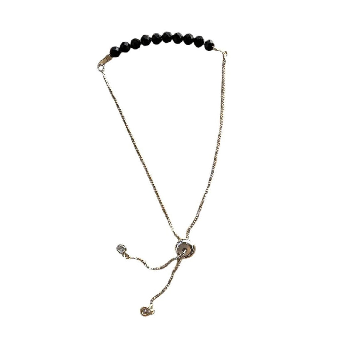 Black Onyx Bracelet Faceted Round Beads with Adjustable Chain | Bracelets | Wiccan Center