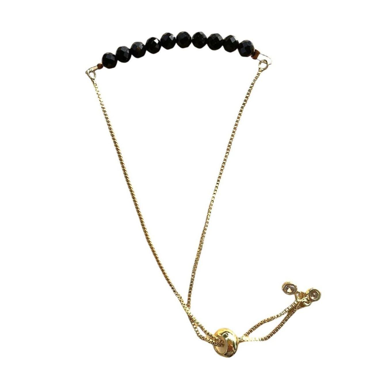 Black Onyx Bracelet Faceted Round Beads with Adjustable Chain | Bracelets | Wiccan Center