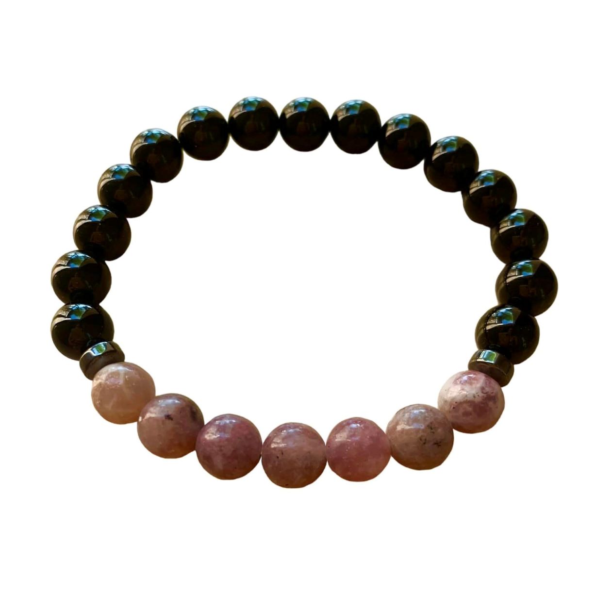 Grief Relief Bracelet 8 mm Lepidolite and Black Onyx Round Beads | | Wiccan Center