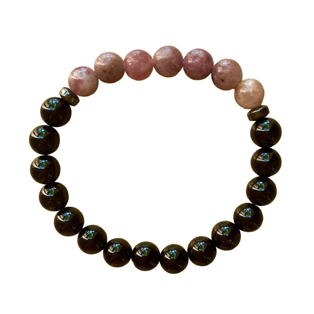 Grief Relief Bracelet 8 mm Lepidolite and Black Onyx Round Beads | | Wiccan Center