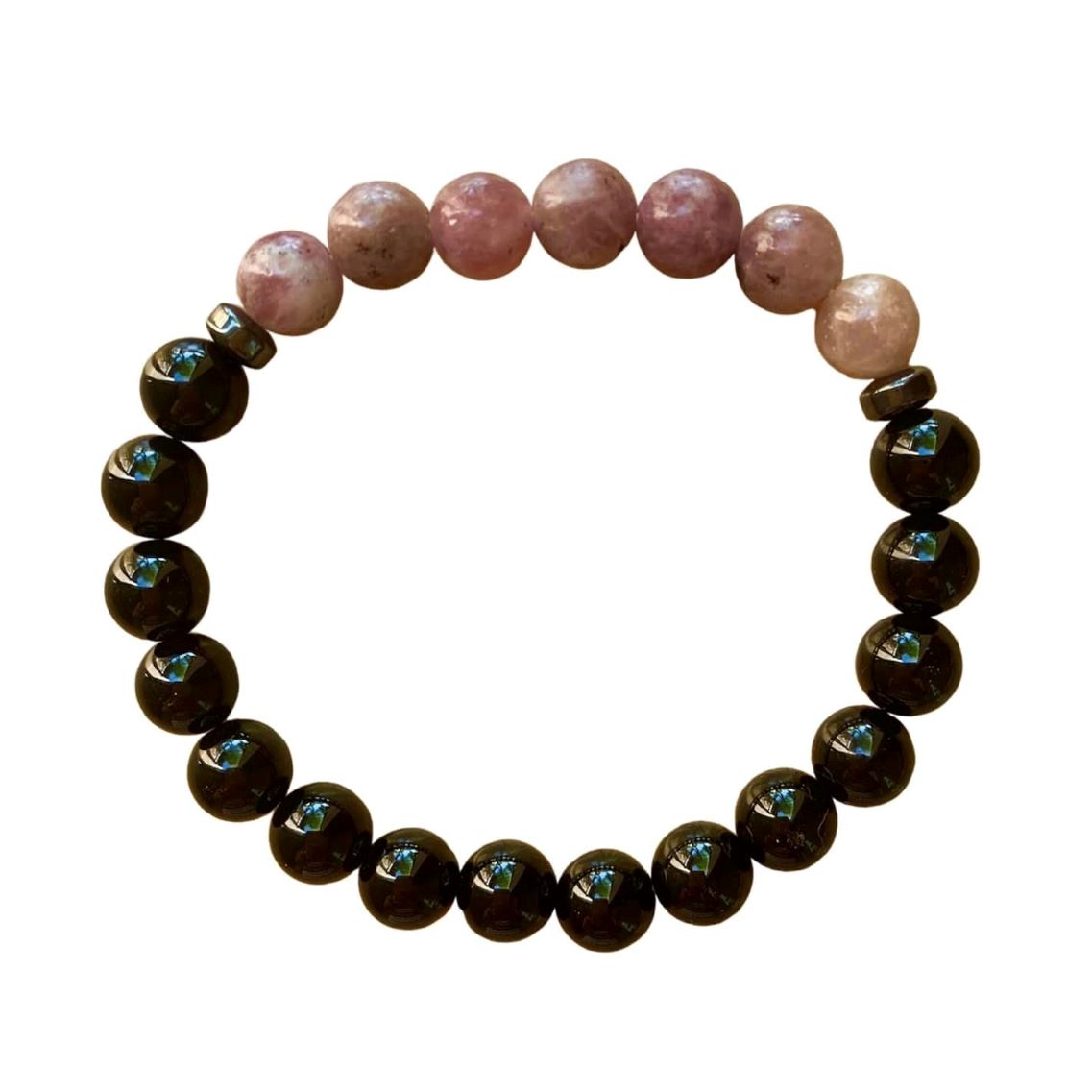 Grief Relief Bracelet 8 mm Lepidolite and Black Onyx Round Beads | | Wiccan Center
