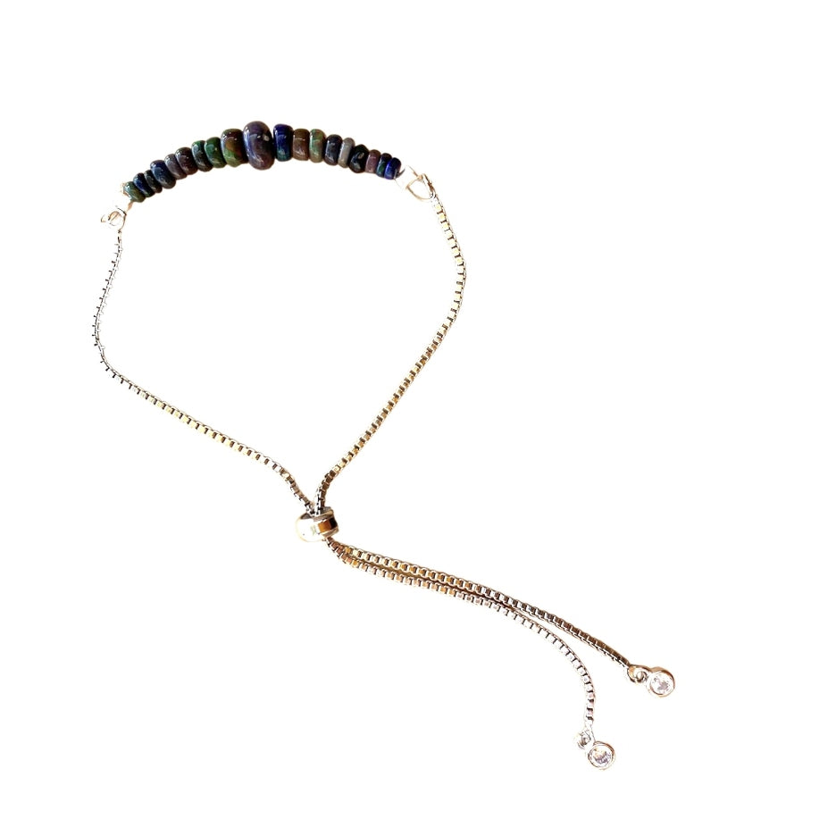 Ethiopian Opal Graduated Bar Bracelet with Adjustable Chain (October) | Bracelets | Wiccan Center