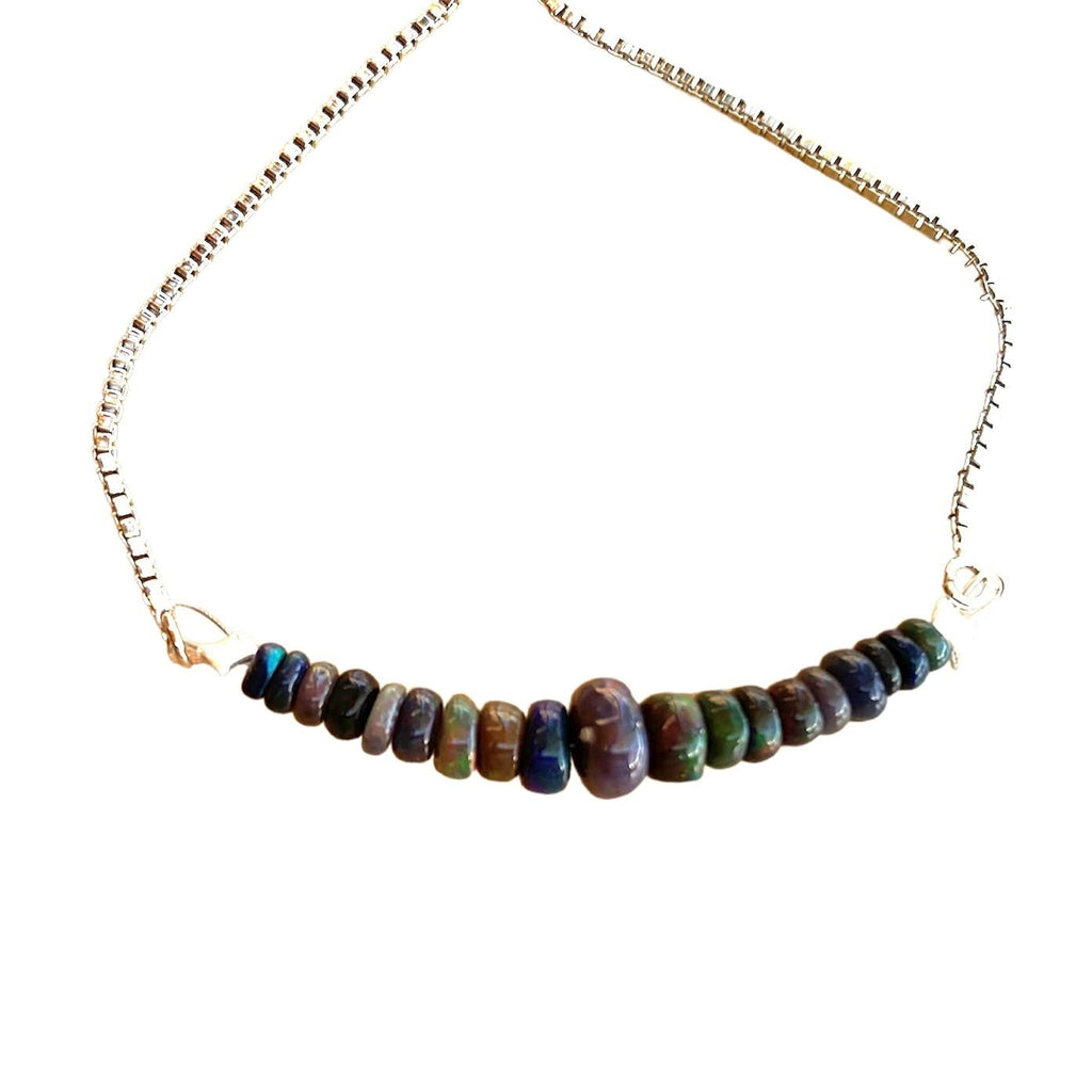 Ethiopian Opal Graduated Bar Bracelet with Adjustable Chain (October) | Bracelets | Wiccan Center