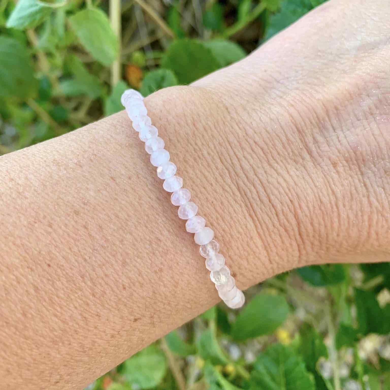 Rose Quartz Bracelet 4 mm Faceted Rondelle Beads | Bracelets | Wiccan Center