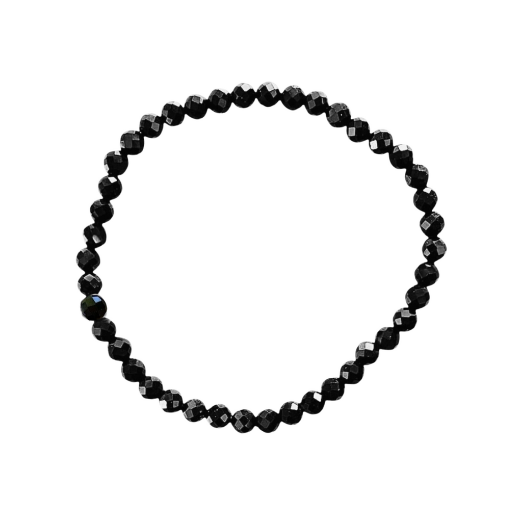 Black Onyx Bracelet 4 mm Faceted Round Beads | Bracelets | Wiccan Center