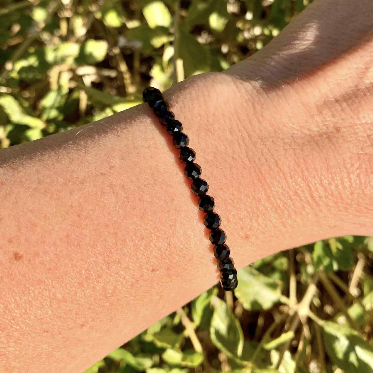 Black Onyx Bracelet 4 mm Faceted Round Beads | Bracelets | Wiccan Center