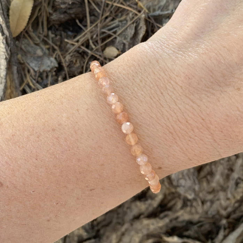 Sunstone Bracelet 4 mm Faceted Round Beads – Radiance and Joyful Energy | Bracelets | Wiccan Center