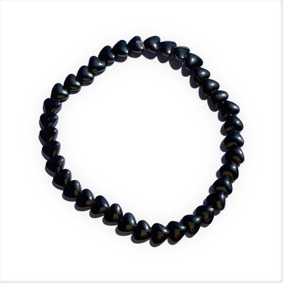 Hematite Bracelet – Grounding and Calming Energy Puffy Heart 6mm Beads | Bracelets | Wiccan Center