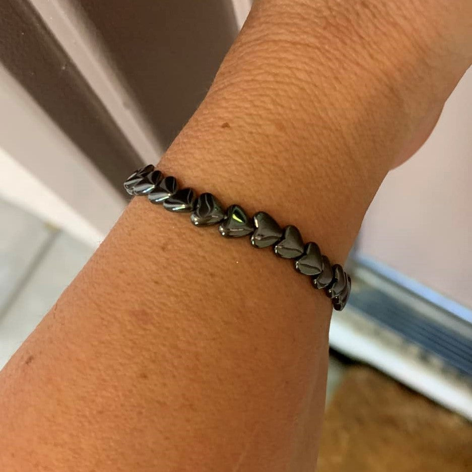 Hematite Bracelet – Grounding and Calming Energy Puffy Heart 6mm Beads | Bracelets | Wiccan Center