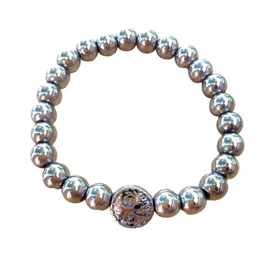 Hematite Bracelet 8 mm Bright Silver Round Beads | | Wiccan Center