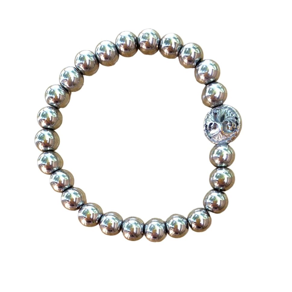 Hematite Bracelet 8 mm Bright Silver Round Beads | | Wiccan Center