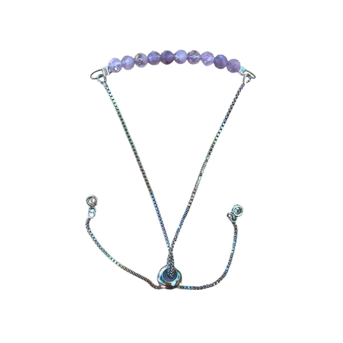 Lavender Amethyst Bracelet Faceted Round Beads with Adjustable Chain (February) | Bracelets | Wiccan Center