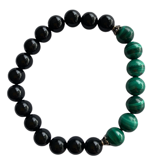 Malachite and Onyx Bracelet 8 mm Round Beads | | Wiccan Center
