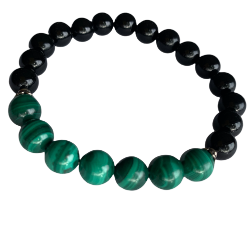 Malachite and Onyx Bracelet 8 mm Round Beads | | Wiccan Center