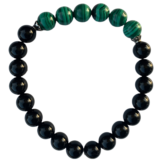 Malachite and Onyx Bracelet 8 mm Round Beads | | Wiccan Center