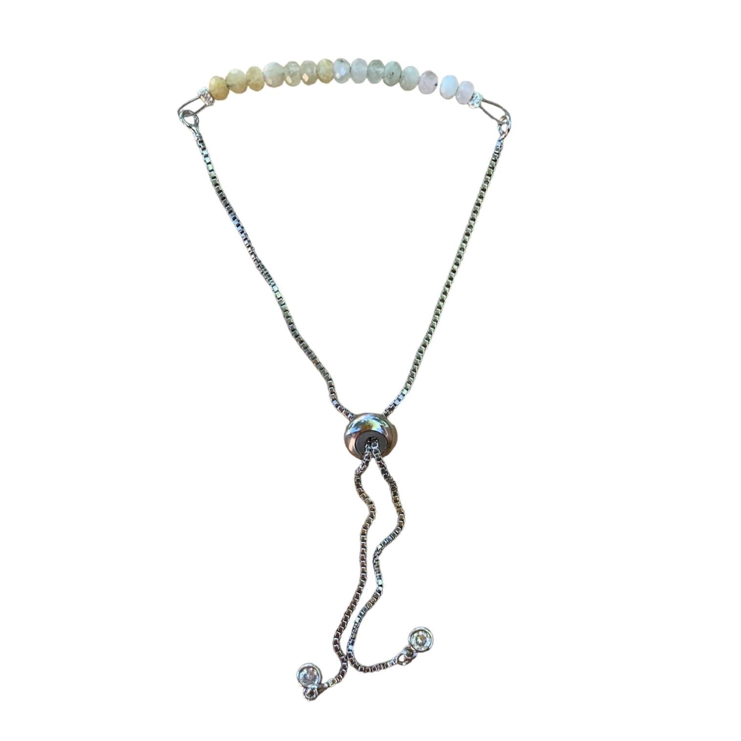 Morganite Bracelet Faceted Round Beads with Adjustable Chain | Bracelets | Wiccan Center