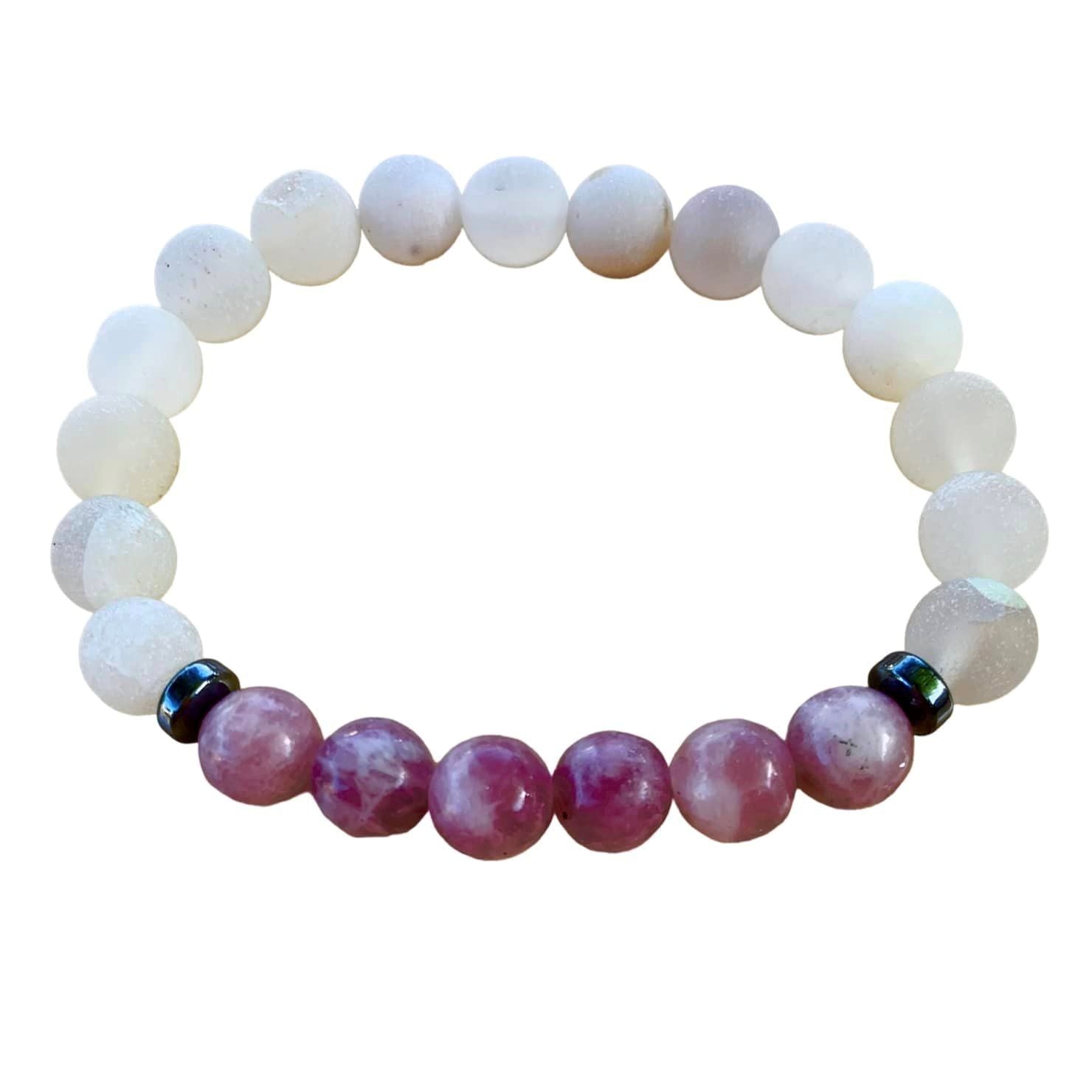 Phoenix Rising Bracelet 8 mm Lepidolite and Druzy Round Beads | | Wiccan Center
