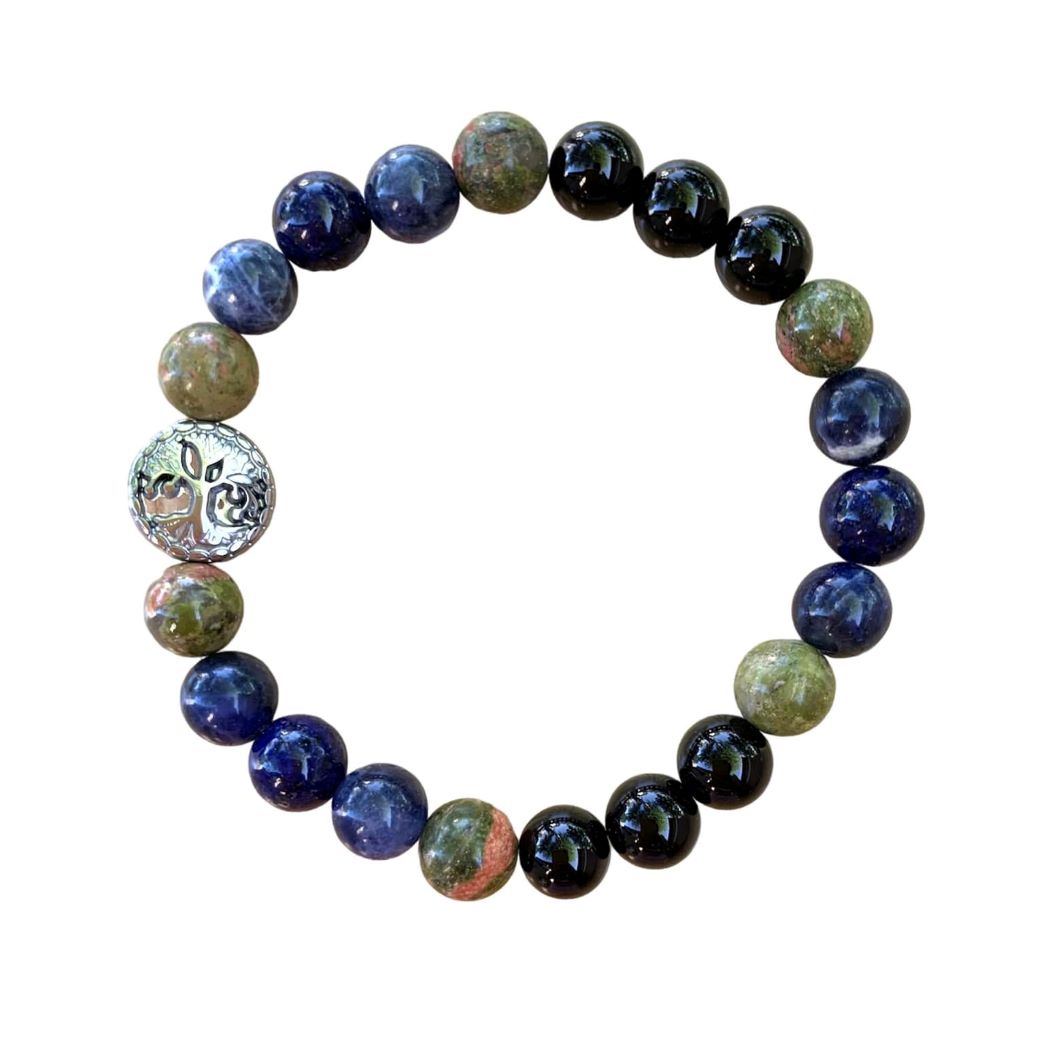 Public Speaking Bracelet 8 mm Onyx, Unakite, Sodalite, Lapis Lazuli Round Beads | | Wiccan Center